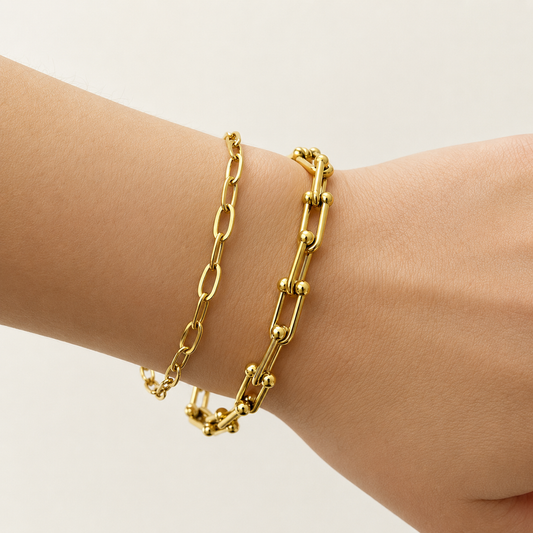 2 Bracelets (Slim Paper Clip + Paper Clip) - Stainless Steel