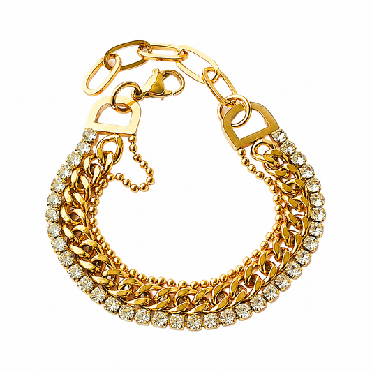 Triple Layer (Beads + Curb + Tennis) Bracelet - Stainless Steel