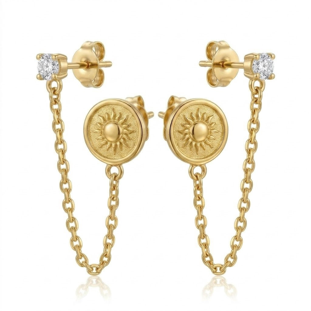 Sun Pair Double Pierce Earrings - Stainless Steel