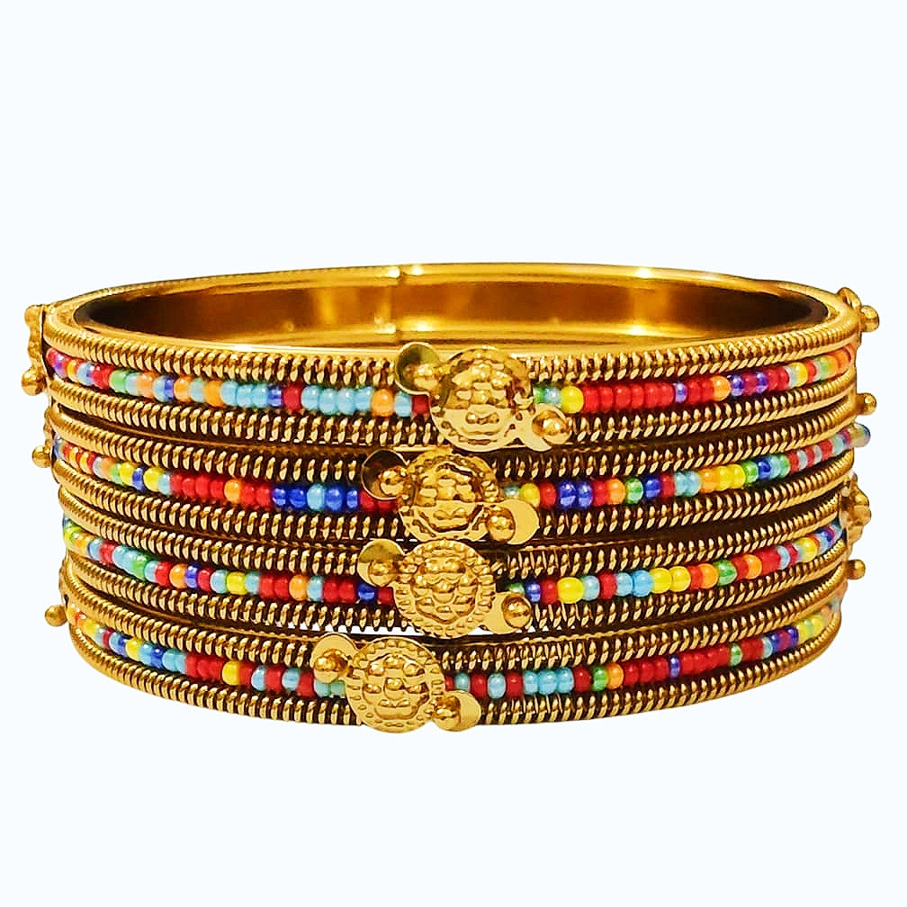 4 Multi-color Beads Bangle Set - Premium Quality China Gold