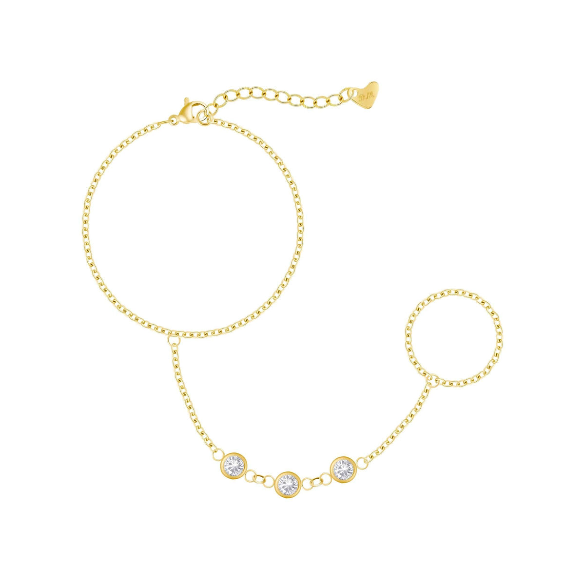 Triple Round Diamond Hand Chain Bracelet - Stainless Steel