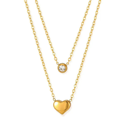 Tiny Diamond Heart Necklace - Stainless Steel