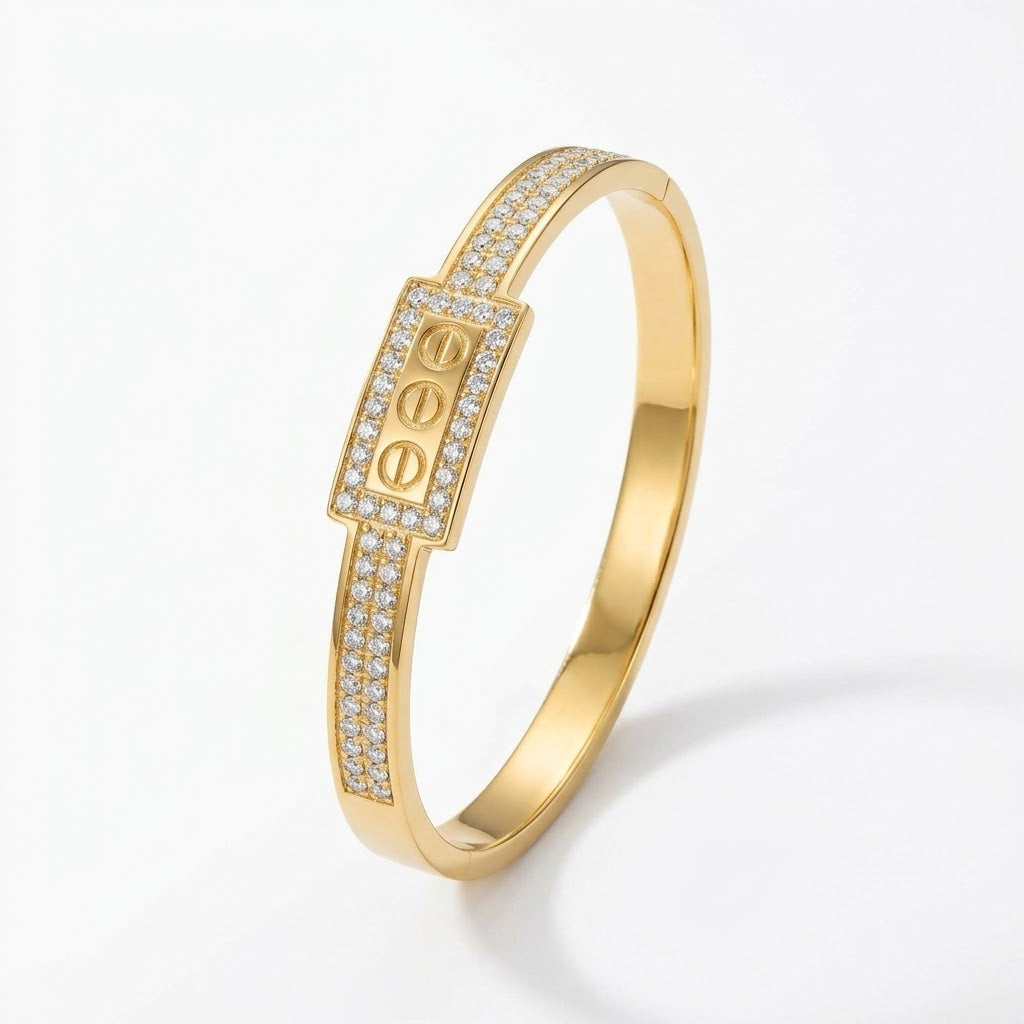 Rectangle Double Diamond Band Bracelet - Stainless Steel