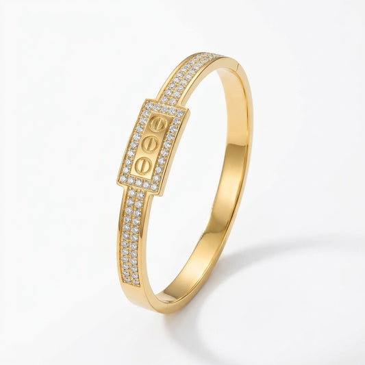 Rectangle Double Diamond Band Bracelet - Stainless Steel