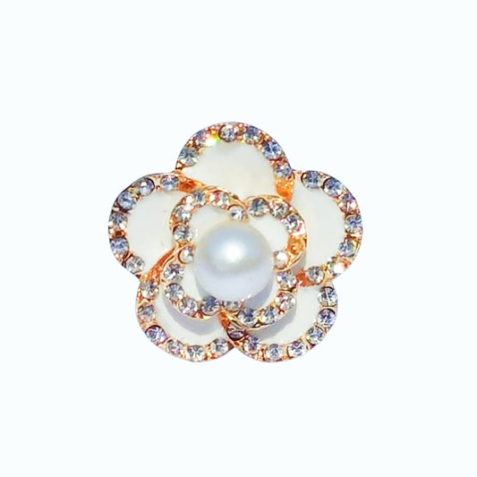 White Rose Pearl Adjustable Ring - Stainless Steel