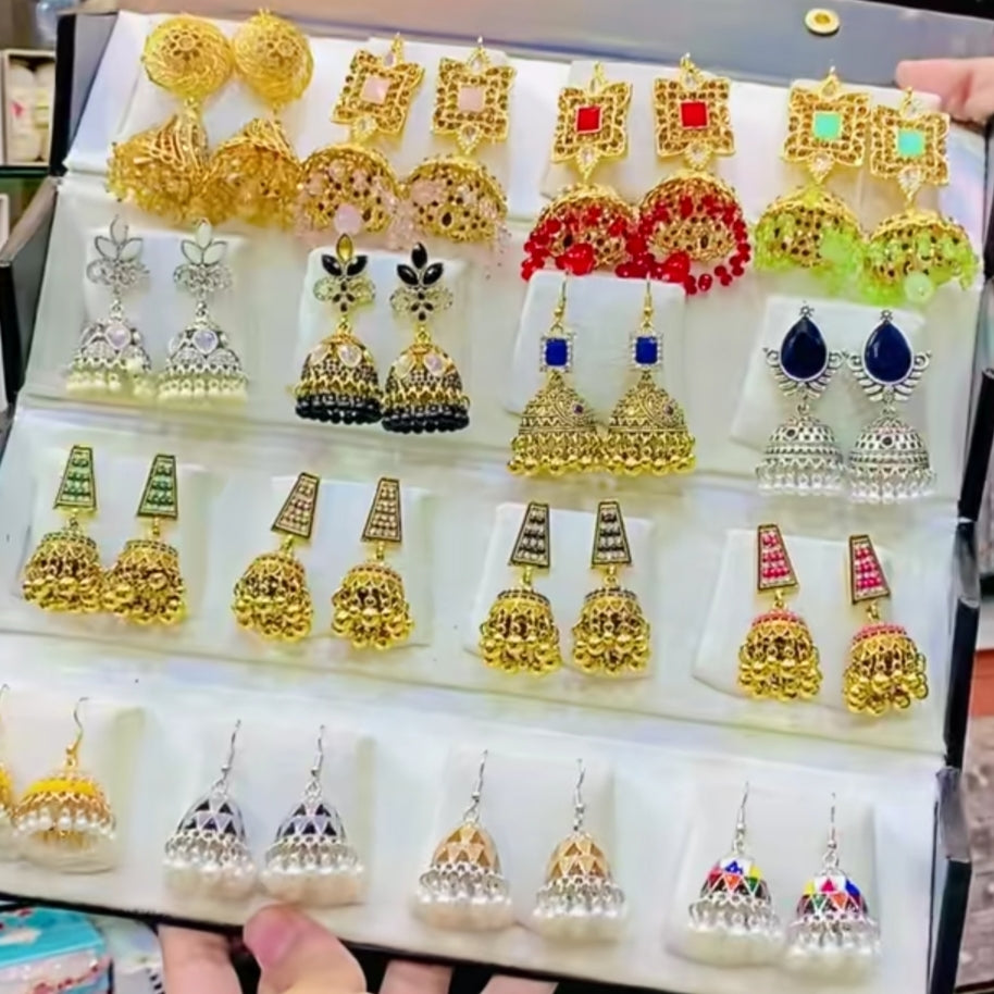 Foldable Velvet 16 Meenakari Jhumka Box
