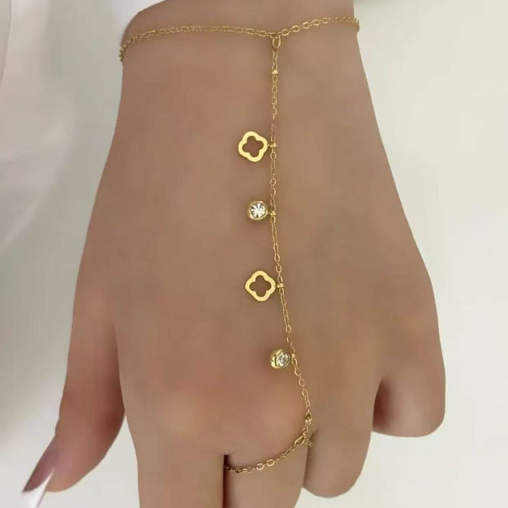 Hollow Star Crystal Hand Chain Bracelet - Stainless Steel
