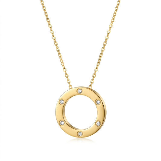 Hollow Circle Diamond Necklace - Stainless Steel