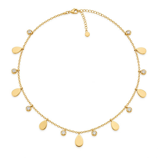 Alternate Leaf Diamond Necklace - Stainless Steel