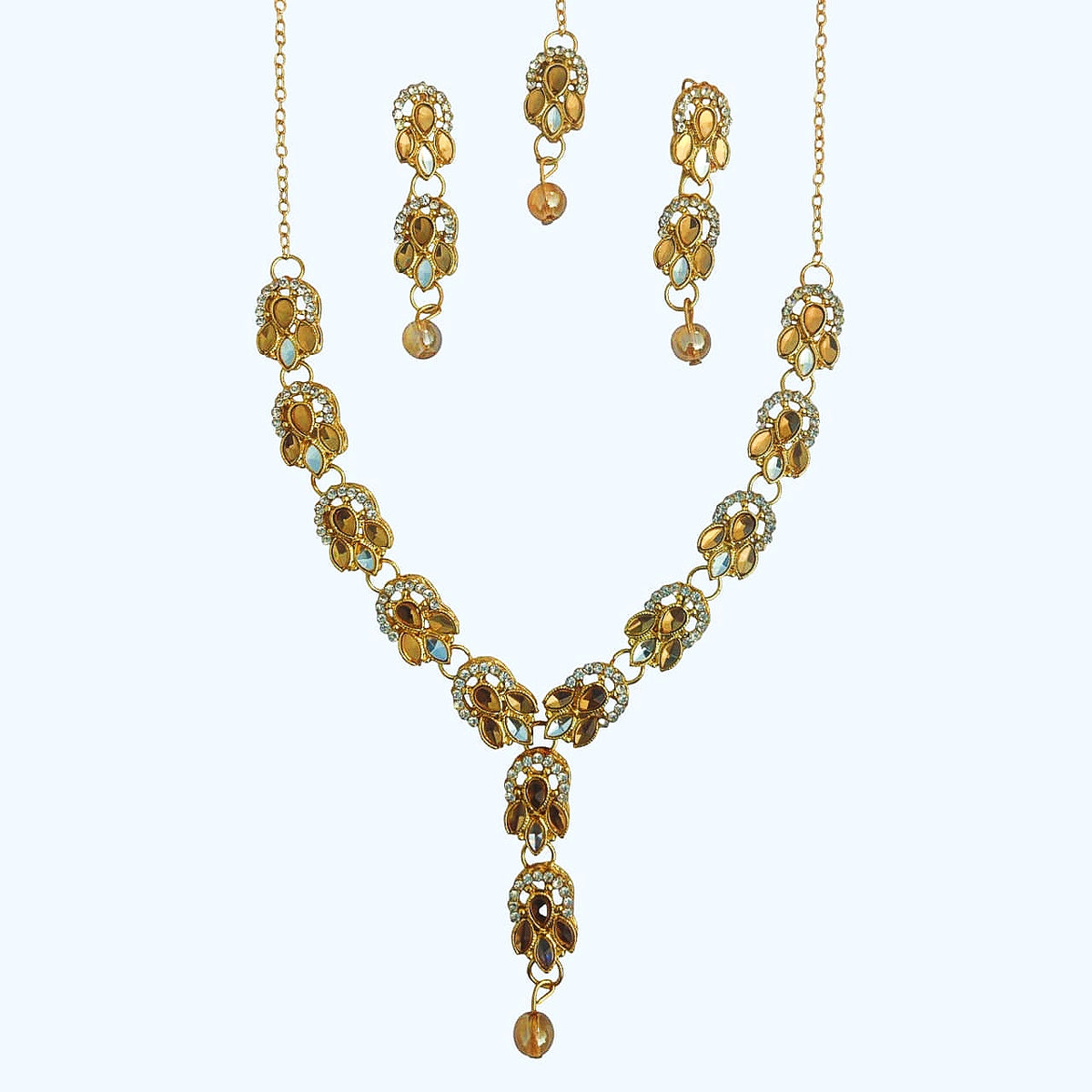 V Shaped Leaf Set (Necklace + Earrings + Head Ornament) - Cultural Handmade