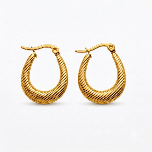 Simple Lines Pattern Hoops Earrings - Stainless Steel