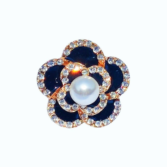 Black Rose Pearl Adjustable Ring - Stainless Steel