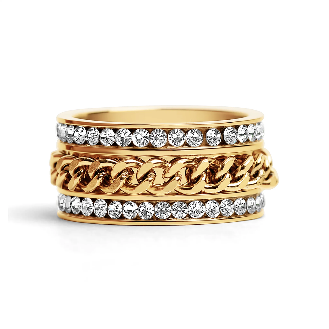 Double Row Studs Chain Ring - Stainless Steel