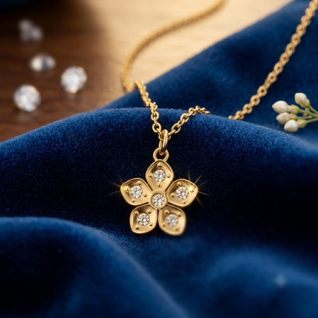 Crystal Flower Pendant - Stainless Steel