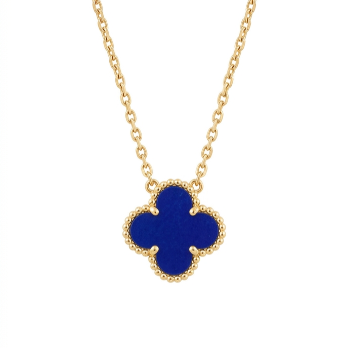 Four Leaf Blue Clover Necklace - Stainless Steel