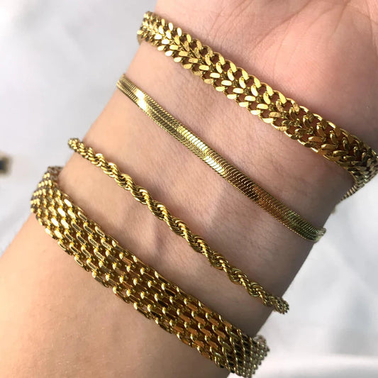 4 Bracelets (Rowena + Milas + Snake + Curb) - Stainless Steel