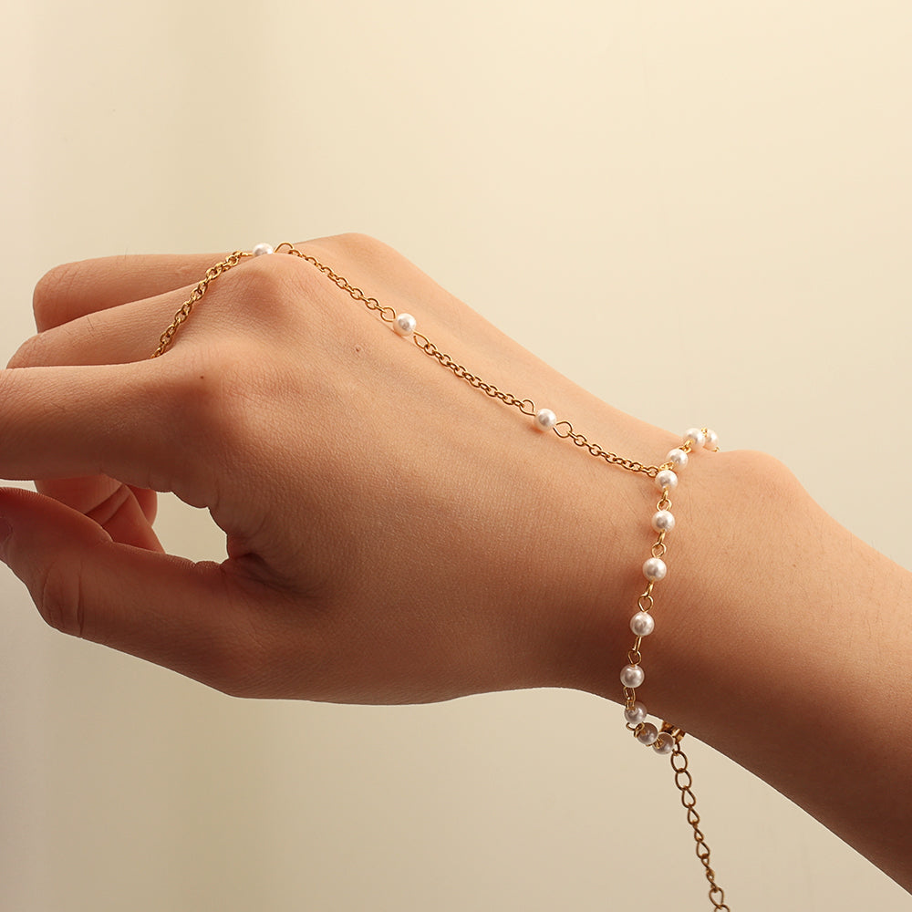 Pearl Hand Chain Bracelet - Stainless Steel