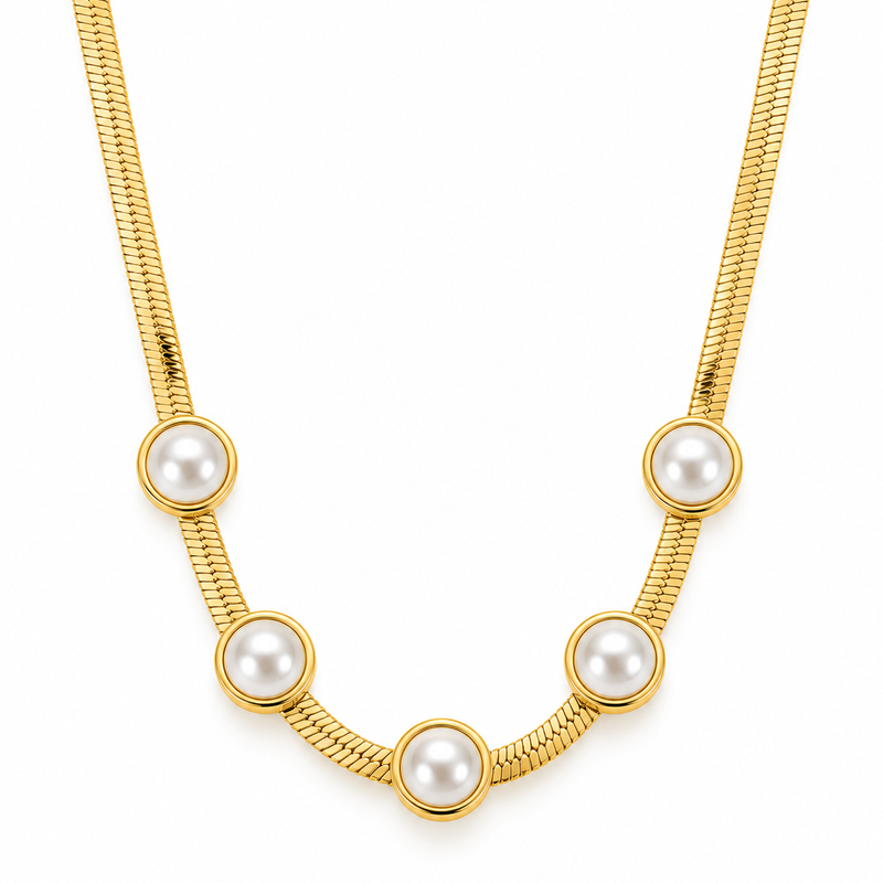 Penta Circle Pearl Necklace - Stainless Steel