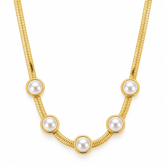 Penta Circle Pearl Necklace - Stainless Steel