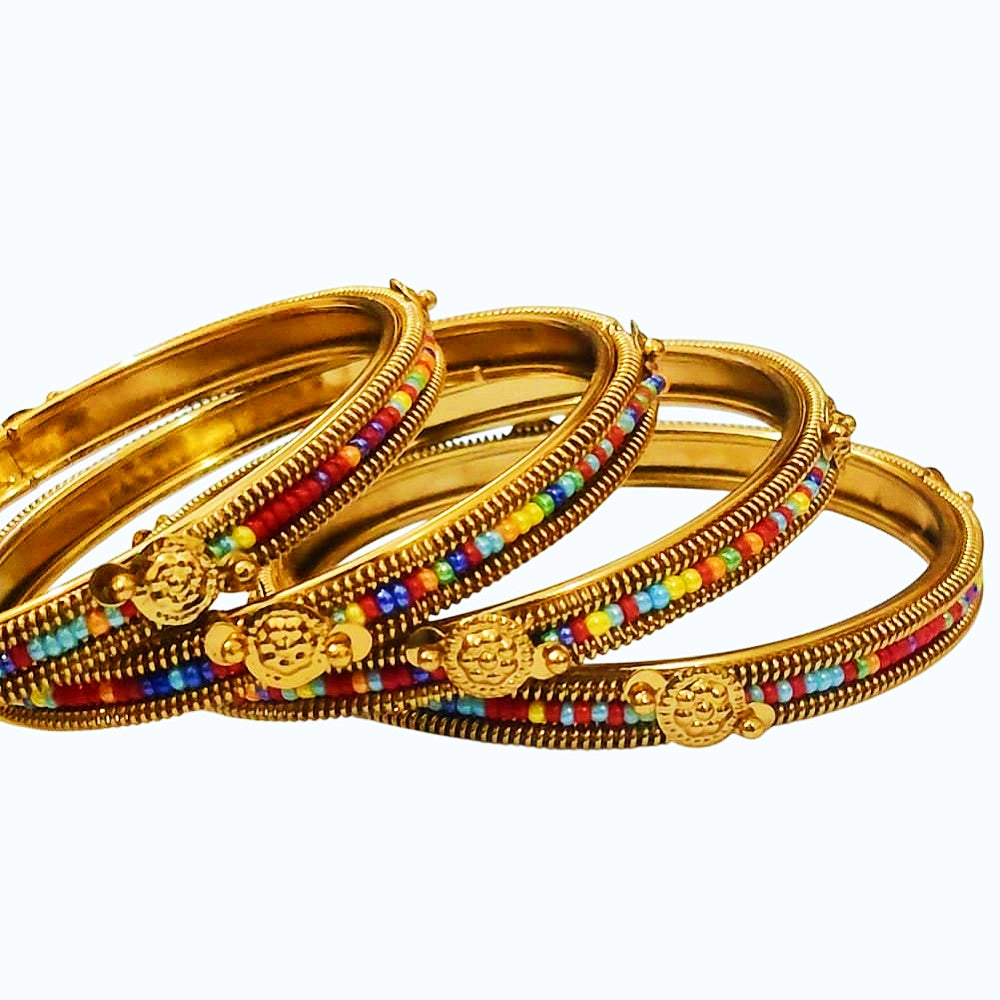 4 Multi-color Beads Bangle Set - Premium Quality China Gold