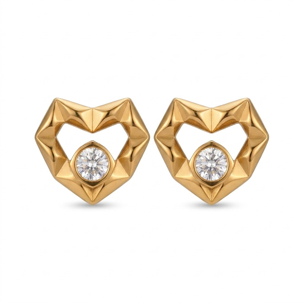 Diamond Heart Ear Tops - Stainless Steel