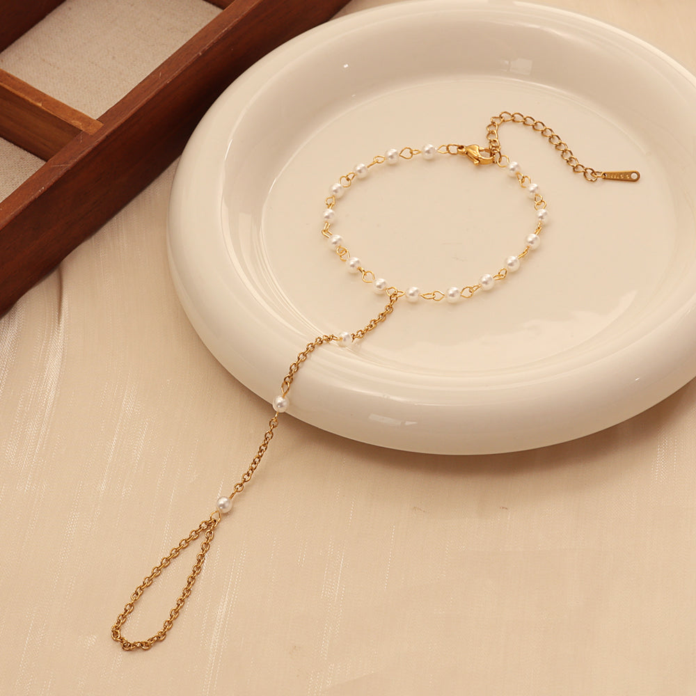 Pearl Hand Chain Bracelet - Stainless Steel