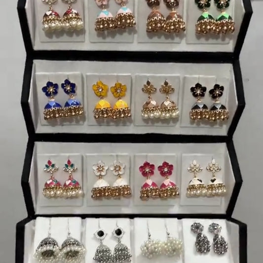 Foldable Velvet 16 Meenakari Jhumka Box