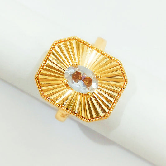 Flueted Signet Adjustable Ring - Premium China Gold