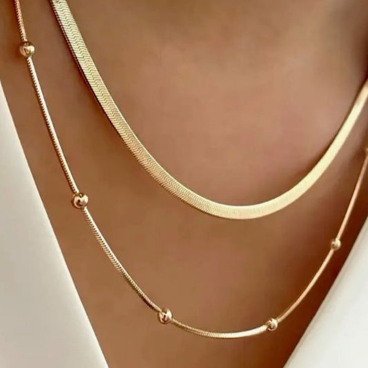 Necklaces (Snake + Thin Beads) - Stainless Steel