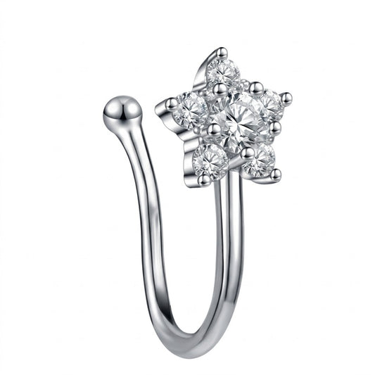Silver Star Diamond Non Piercing Nose Ring