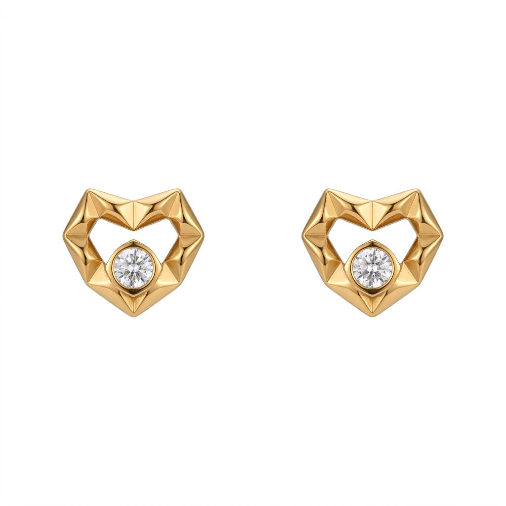 Diamond Heart Ear Tops - Stainless Steel