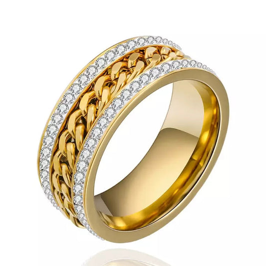 Double Row Studs Chain Ring - Stainless Steel