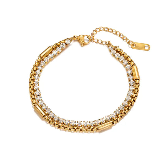 Double Layer (Square Tennis + Simple Beads) Bracelet