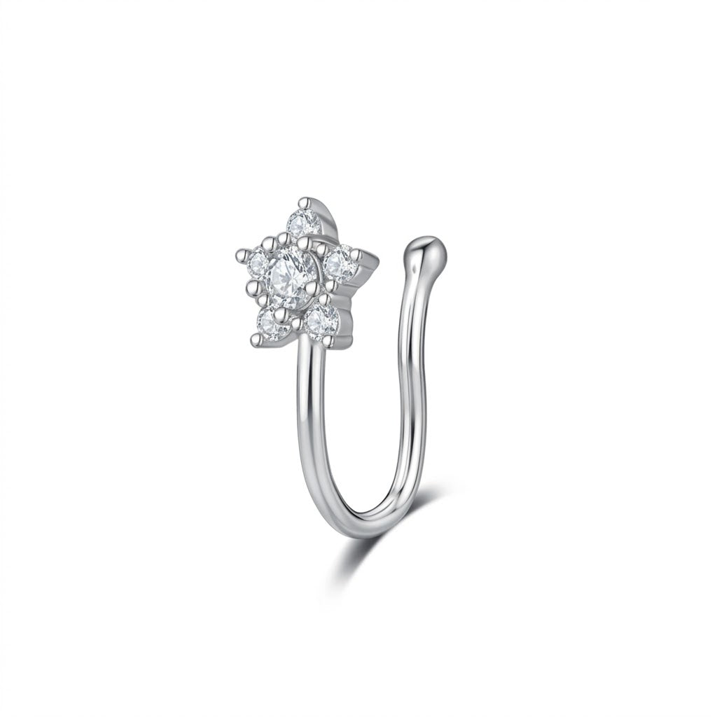 Silver Star Diamond Non Piercing Nose Ring