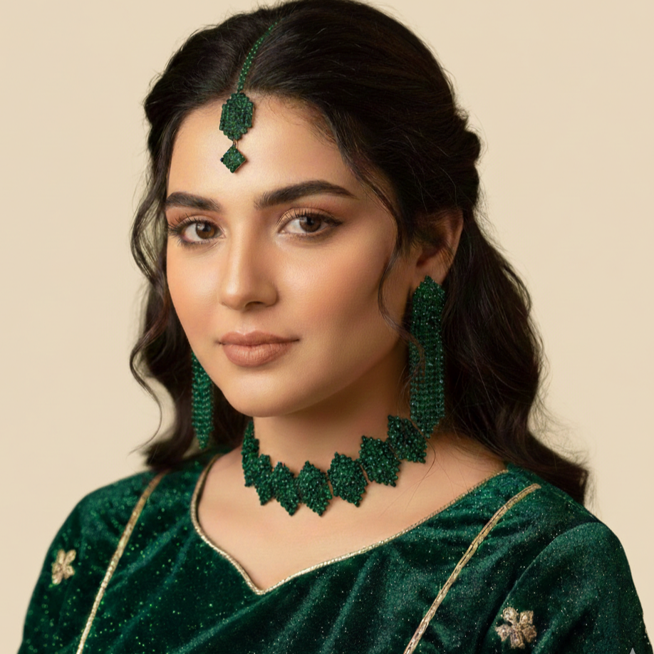 Party Wear Set (Necklace + Earrings + Head Ornament) - Cultural Handmade