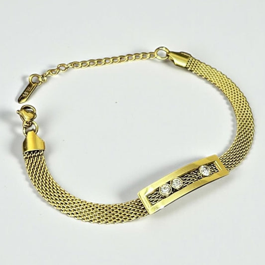 Rectangle Trip Stones Mesh Bracelet - Stainless Steel