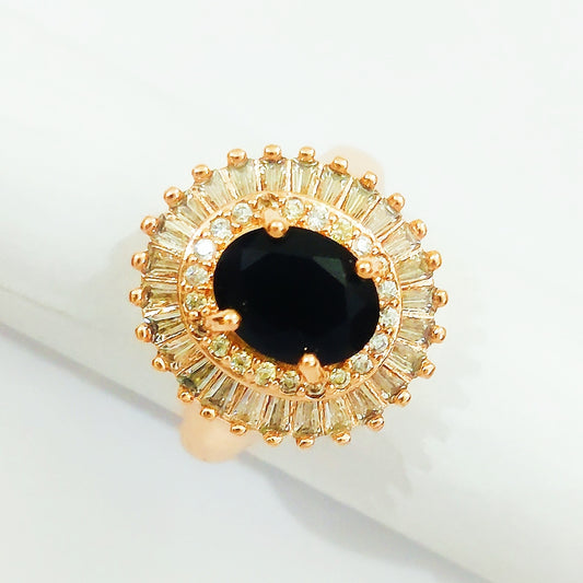 Midnight Sapphire Halo Adjustable Ring - Premium China Gold