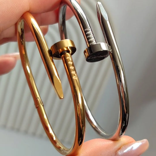 2 Screw Nail Handcuffs (Golden + Silver) - Stainless Steel