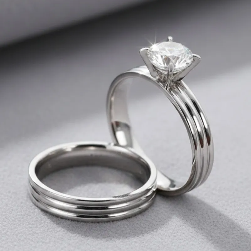 Silver Diamond Couple Ring