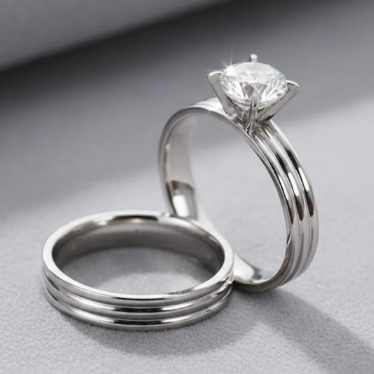 Silver Diamond Couple Ring