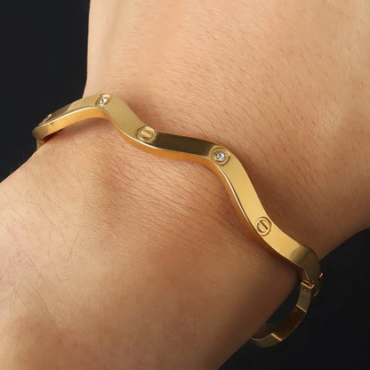 One Gap Stone Wave Handcuff - Stainless Steel