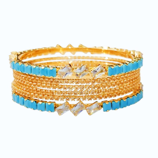 Three Diamond Blue Bangle Set - Premium Quality China Gold