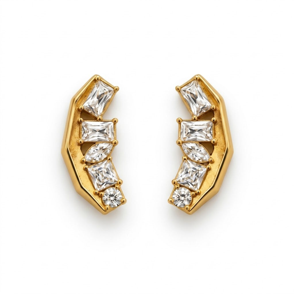 Curve Diamond Friends Ear Tops - Stainless Steel