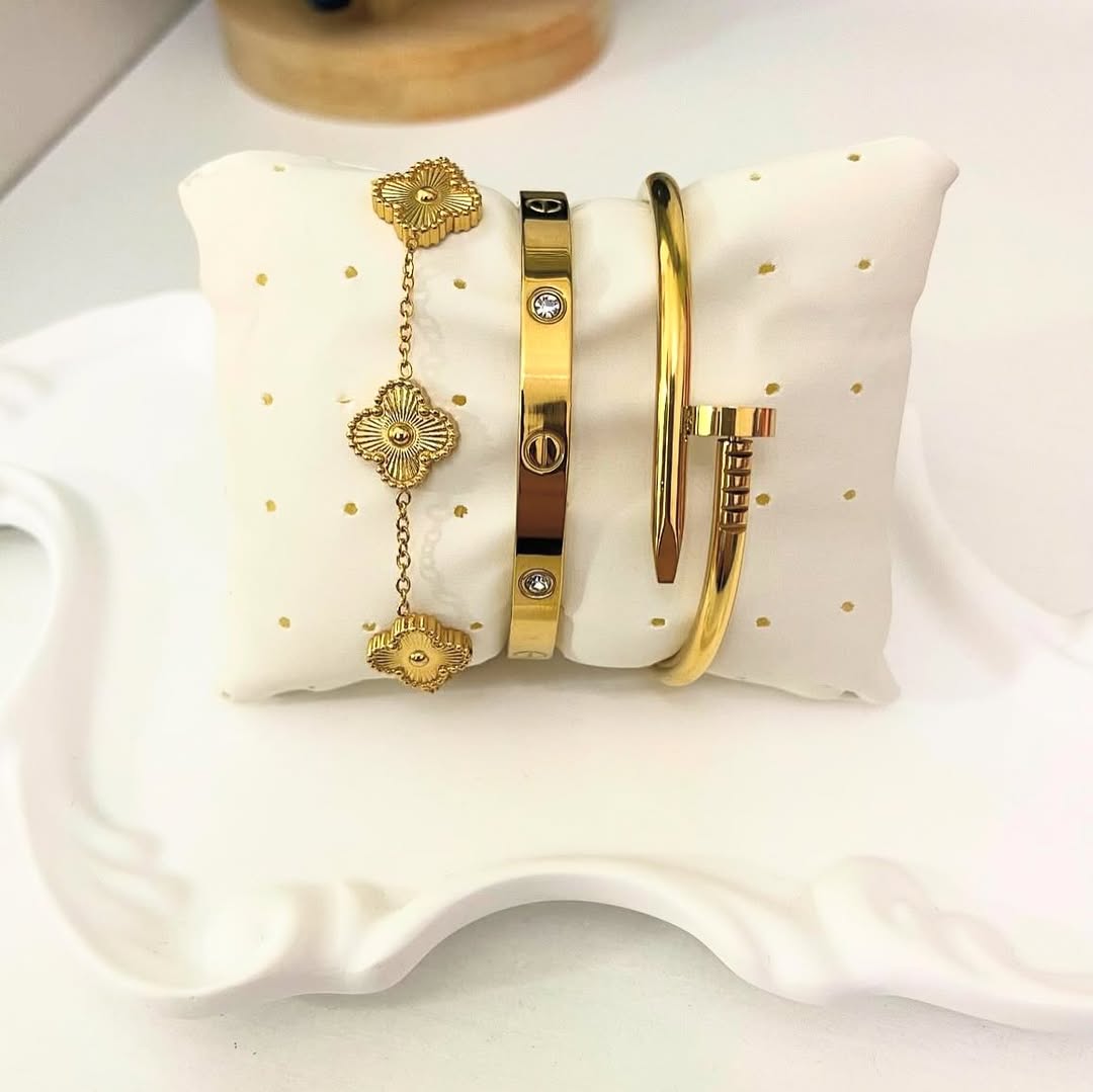 3 Bracelets (Cartier + Screw Nail + Golden Clover) - Stainless Steel