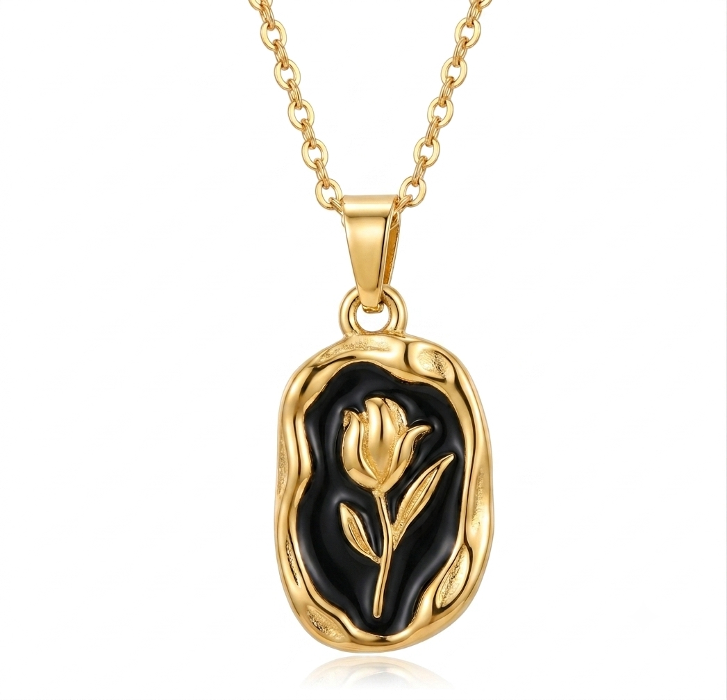 Black Bloom Necklace - Stainless Steel