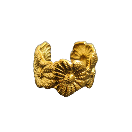 Sunflower Link Pattern Adjustable Ring - Stainless Steel