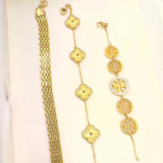 3 Bracelets (Rowena + Clover + Tory Burch) - Stainless Steel