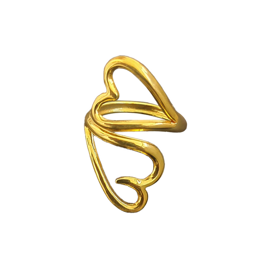 Twin Hollow Heart Adjustable Ring - Stainless Steel