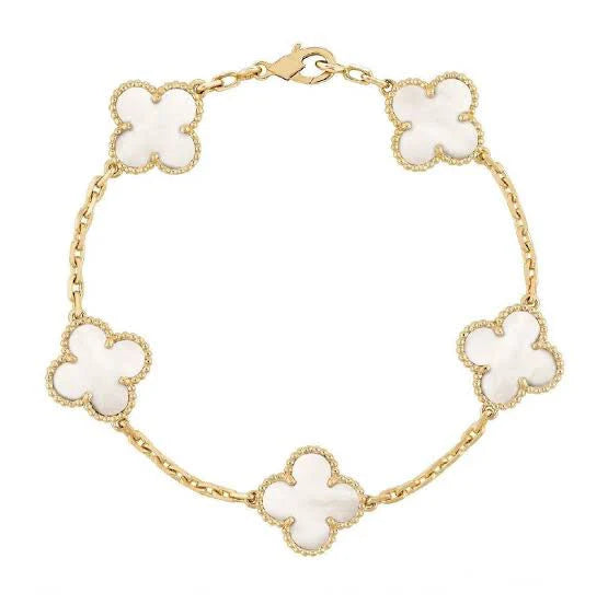 2 Clover Bracelets (White + Black) - Stainless Steel